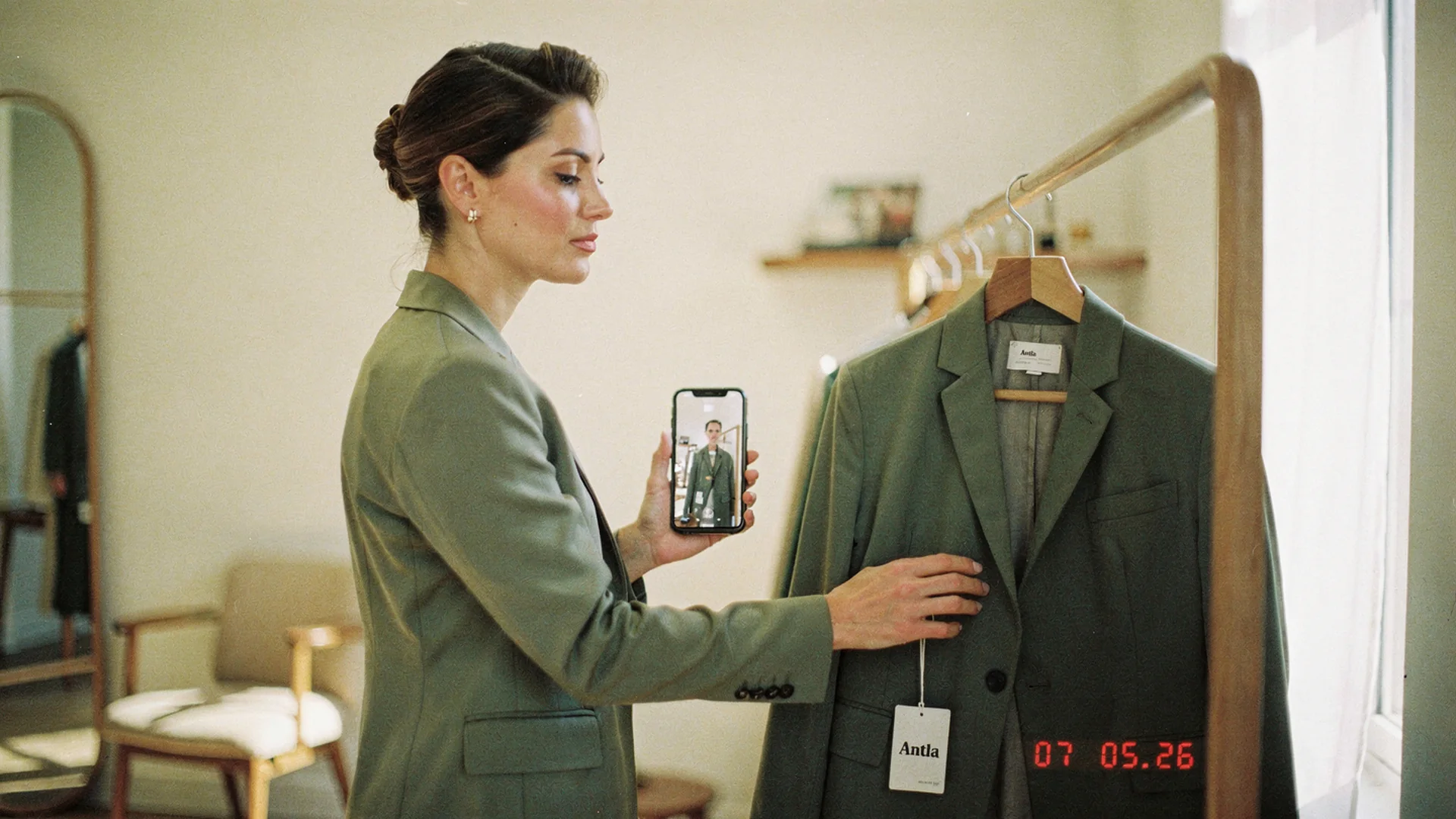 1950s film-inspired Antla editorial: CRO lead comparing virtual try-on render quality on a Shopify fashion PDP